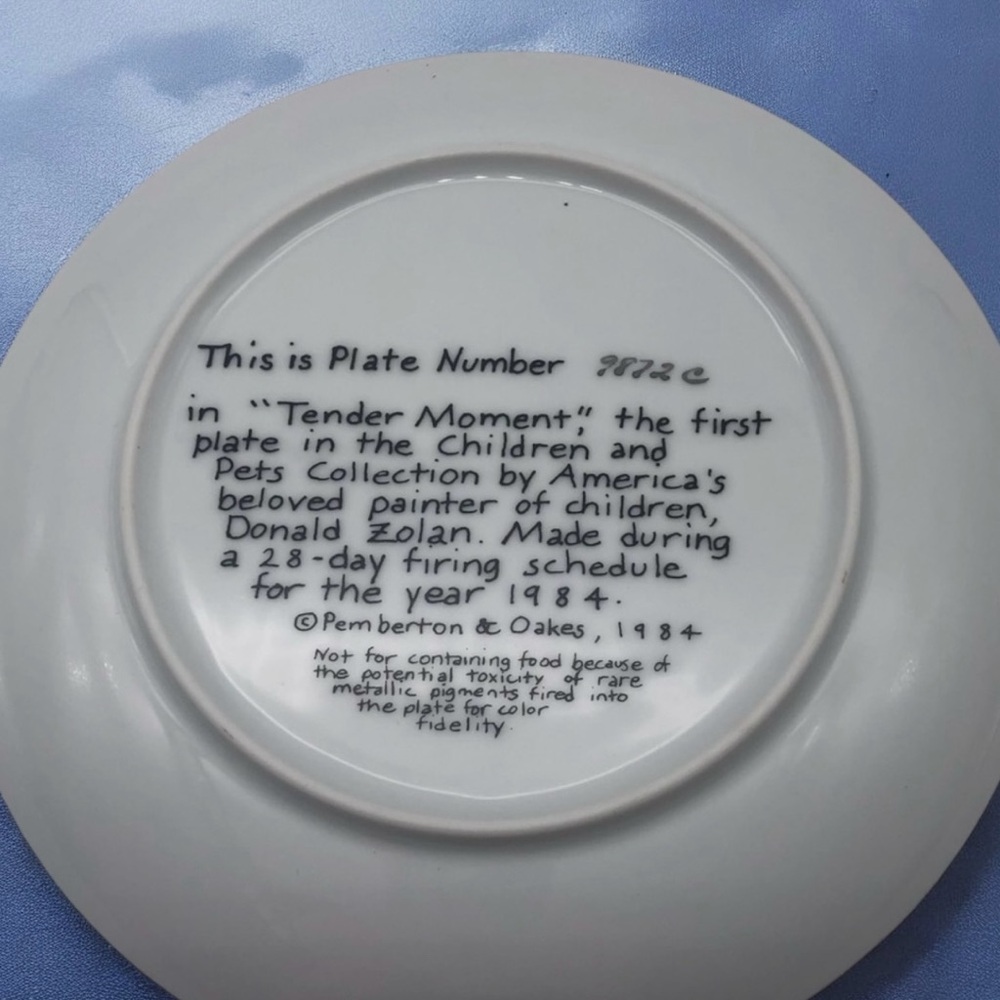 Children & Pets, Donald Zolan Hand Painted Collector’s Plate, Child Themed Decor - Picture 4 of 9